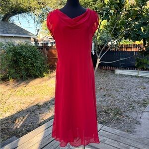 2000s Y2K S.L Fashions Chiffon Cowl Neck Bow Dress Size 18